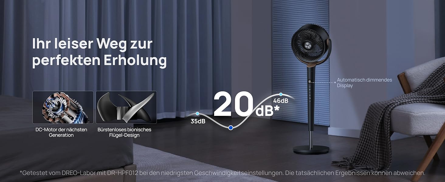 Вентилятор підлоговий DREO TurboPoly 512 з пультом, надтихий (20 дБ), регульована висота 94-107 см, 4 режими, DC мотор, чорний