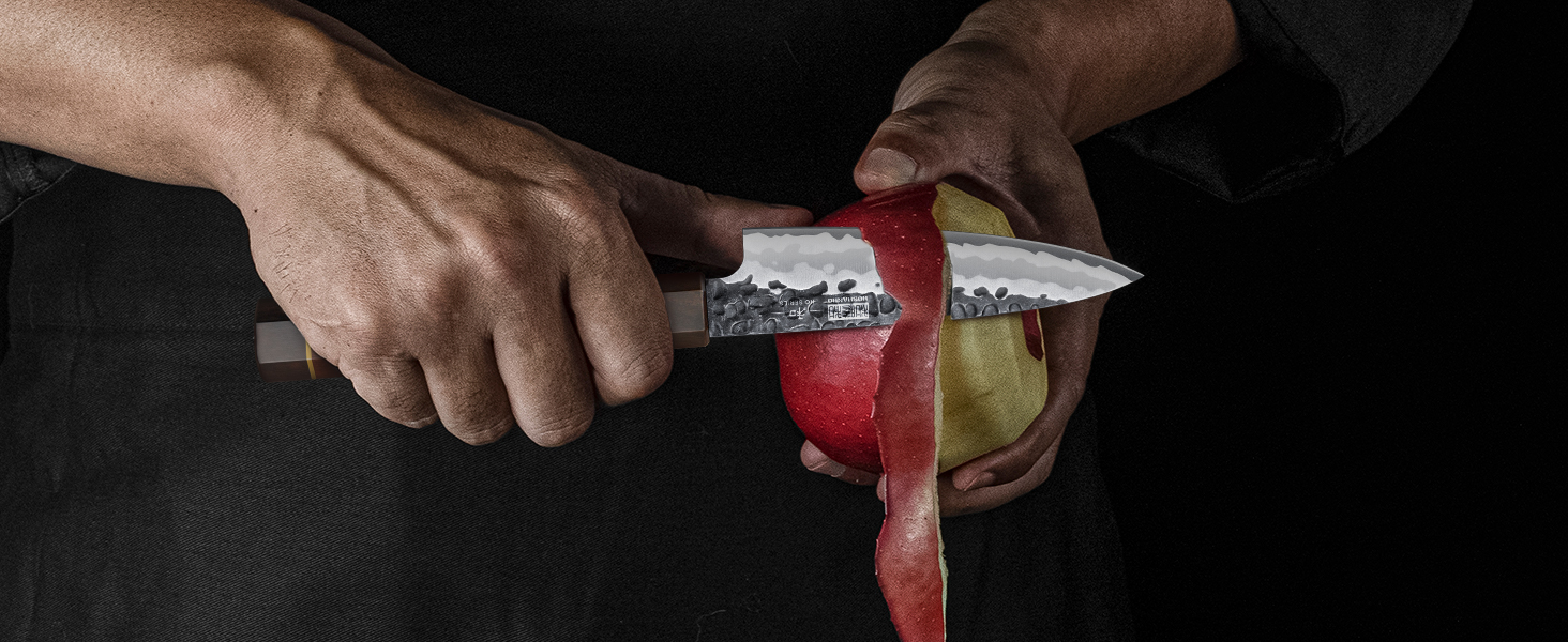 Японський ніж Сантоку HOSHANHO 18 см, ручна робота, з високоякісної сталі, ергономічна ручка, подарункова коробка (ніж-шпелінер 9,5 см)