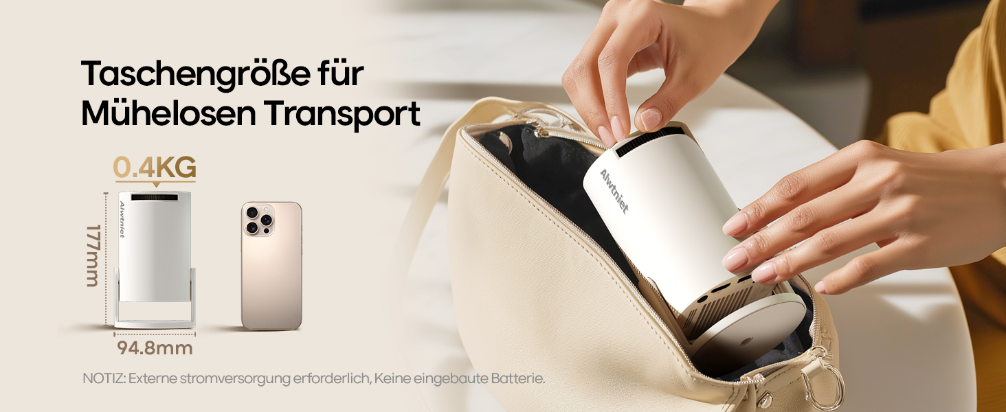 Міні-проектор Alwtniet 4K з Wi-Fi 6, Bluetooth 5.4, 5W динаміком, автоматичною корекцією трапецеїдальних спотворень, поворотним на 180°, портативний для дому та вулиці, Android 11 (ручний фокус)