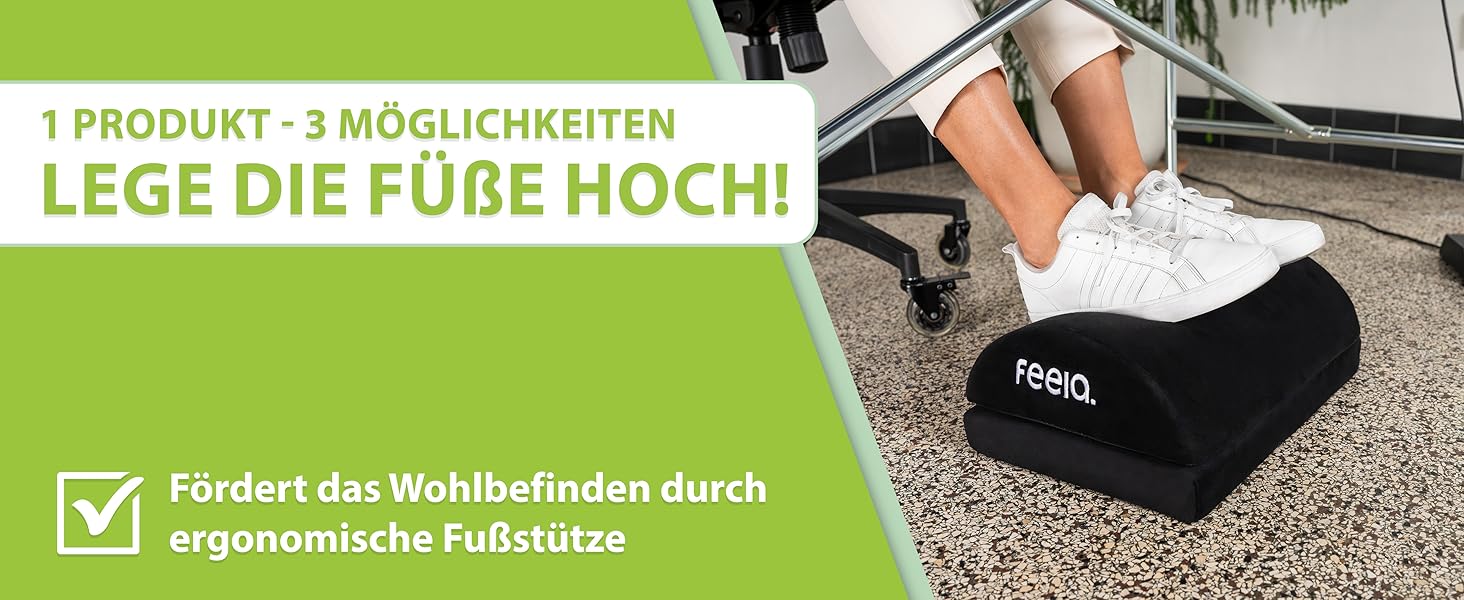 Підставка для ніг під стіл Feela® - ергономічна підставка для ніг, footrest, фотрест для комфорту без підігріву (чорний)