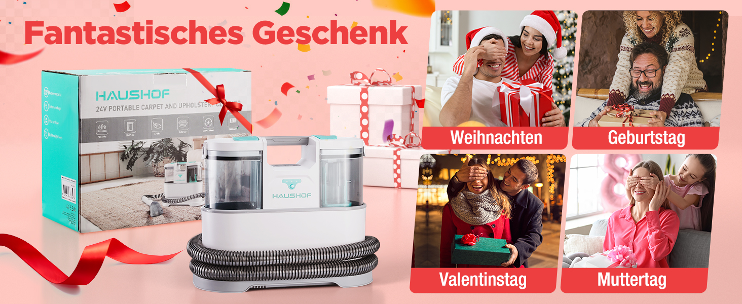 HAUSHOF StainZapper Pro: мийка для килимів та меблів, 450W, 12kPa, 1.5+0.8L, з миючим засобом та щіткою для швів. Ефективний видалення плям з килимів, диванів, меблів та авто.