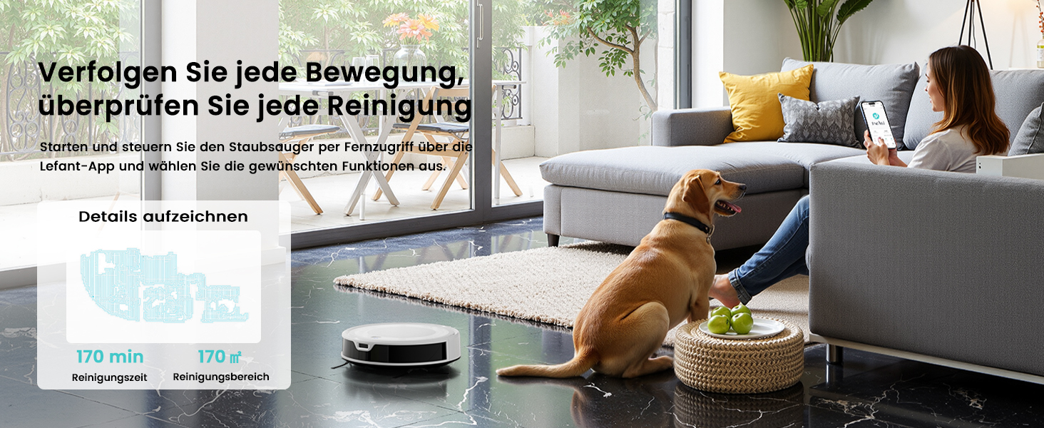 Робот-пилосос Lefant M310 Ultra з функцією миття підлоги, білий. Для тварин, килимів, з керуванням через додаток та Alexa.