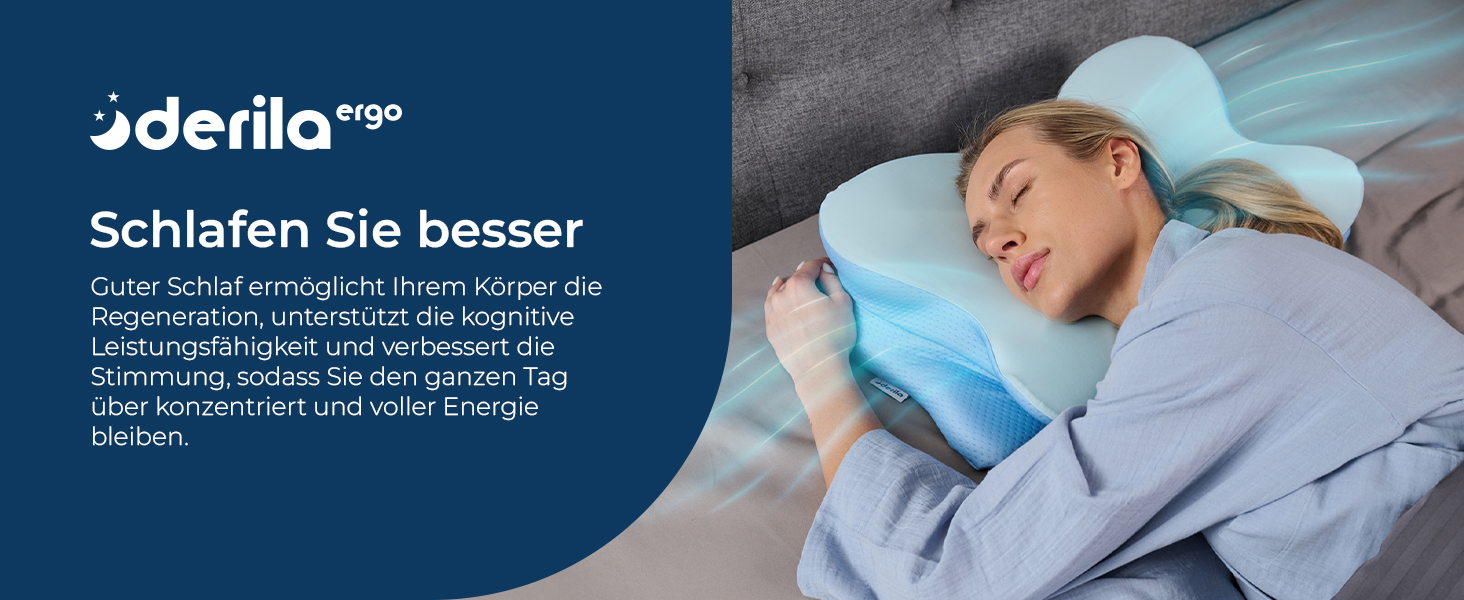 Ергономічна ортопедична подушка для шиї та голови Derila з ефектом пам'яті (Memory Foam) для всіх позицій сну, 54x36x12 см