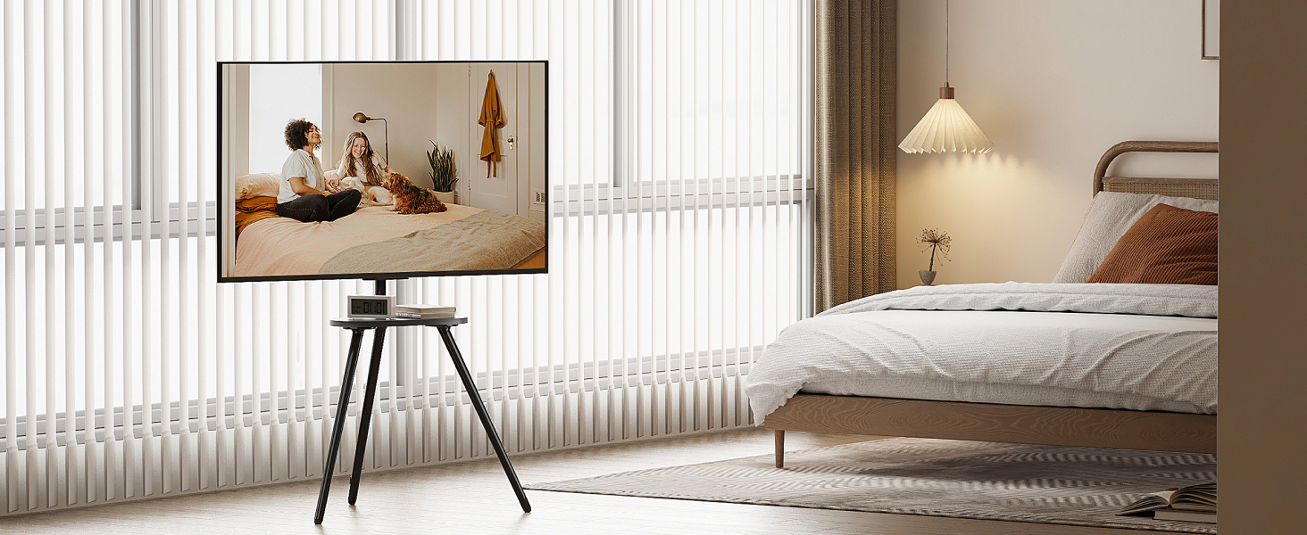 Підставка для телевізора 43-65 дюймів (LCD, LED, OLED) до 35 кг, регульована по висоті та поворотна, дерев'яна, з підносом, VESA 400x400 мм, чорний кований метал