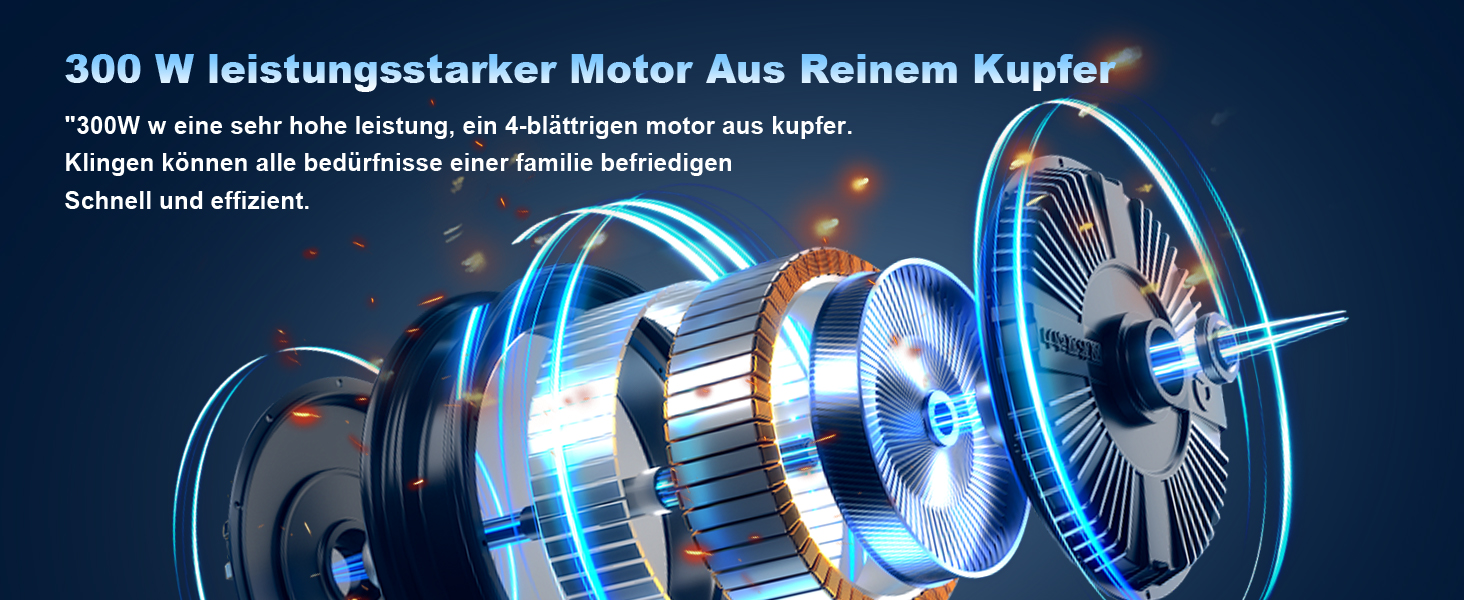 Електричний подрібнювач для кухні 2.5л, мультиподрібнювач 300W з 2 запасними лезами, 3 швидкості, придатний для миття в посудомийній машині, нержавіюча сталь 304, для дитячого харчування, овочів, фруктів, м'яса