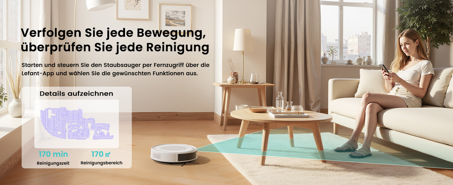 Робот-пилосос LEFANT M310 Ultra: потужність 6000Pa, функція миття, лазерна навігація ToF, уникнення перешкод, керування через додаток та Alexa, захист від заплутування шерсті тварин, для килимів, білий