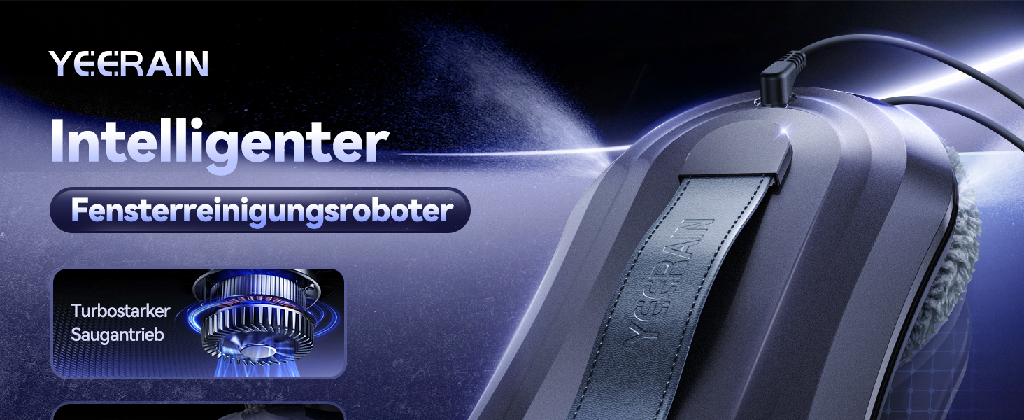 Робот для миття вікон Yeerain з функцією розпилення, потужність всмоктування 7000Pa, тиха робота, 3 режими очищення, інтелектуальна навігація, розпізнавання країв, в комплекті 10 мікрофібрових серветок сірого кольору 'Зоряне небо'