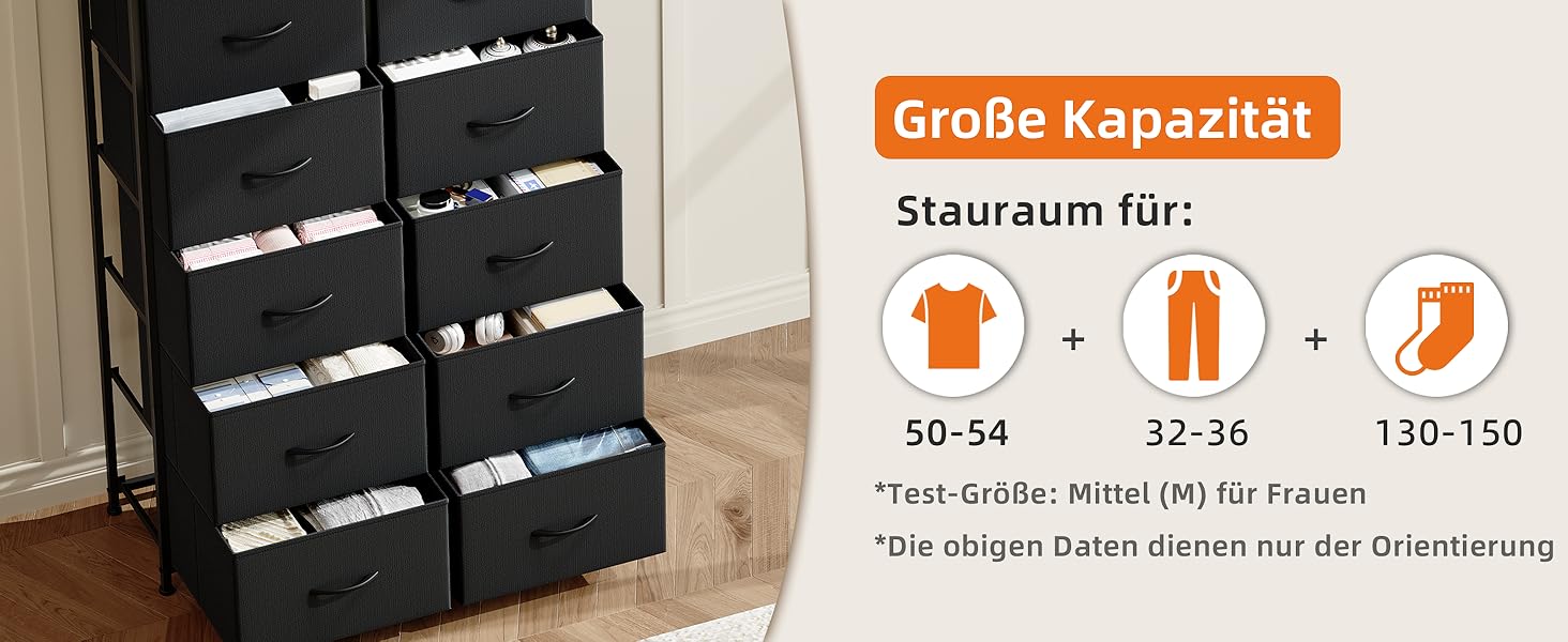 Комод з тканини Somdot з 8/10 висувними ящиками, білий/чорний (30x80x114.5 см)