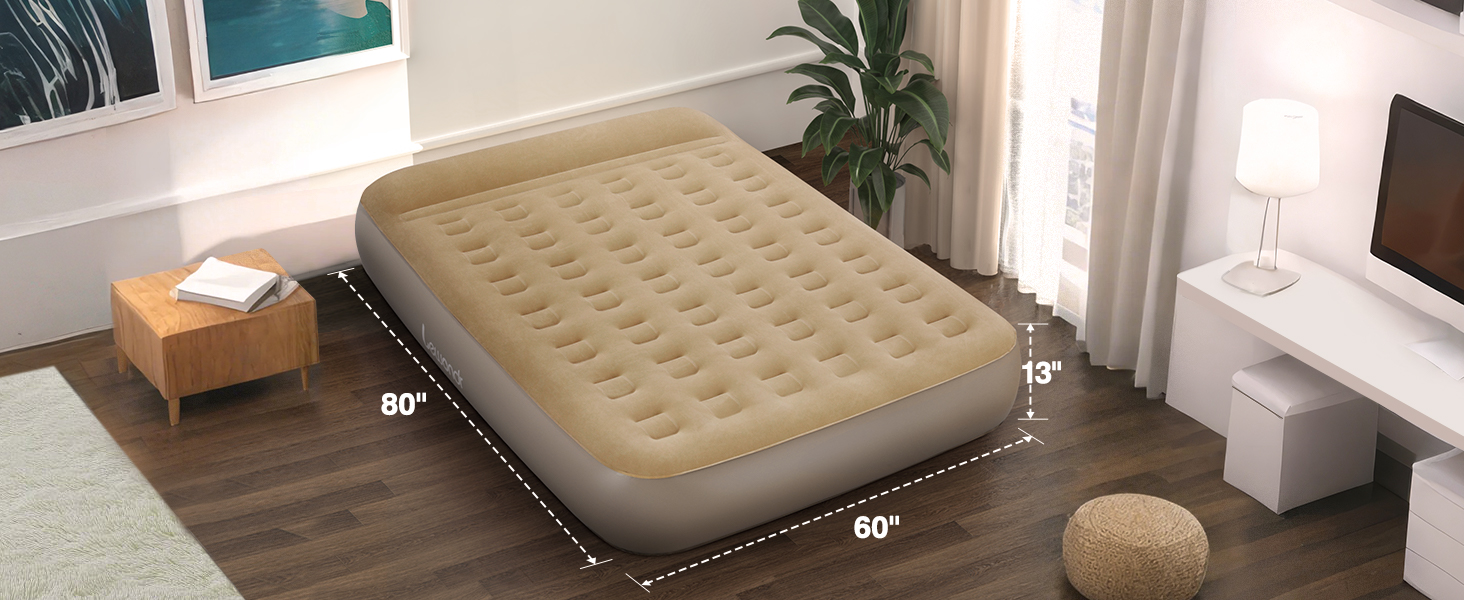 Надувне ліжко Lewondr на 2 особи з вбудованим насосом, 203x152x33 см. З подушкою, самонадувне, для кемпінгу, дому, гостей, подорожей (250 кг MAX), кольору хакі