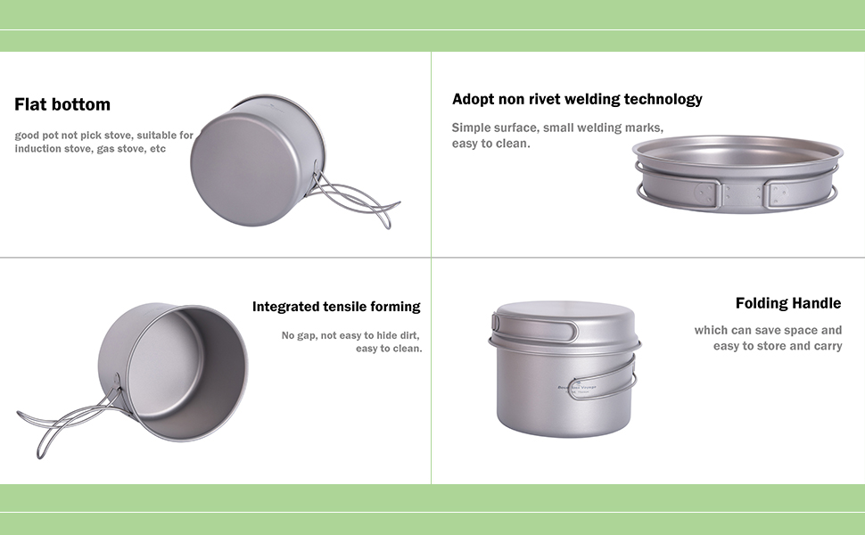 Набір кухонного посуду iBasingo Titan Topf Pfanne Set 1200мл & 500мл: каструля, сковорода, миска для кемпінгу, туризму, приготування їжі на природі. Легкий набір з 2 шт. з розкладним ручками. Ідеально для 1 особи. Ti2110C