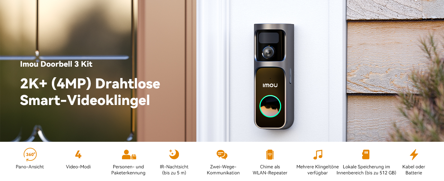 Відеодзвінок Imou DB3 KIT 4MP Panoramic, 2K+ WiFi, нічне бачення 5м, розпізнавання пакунків AI, двосторонній зв'язок