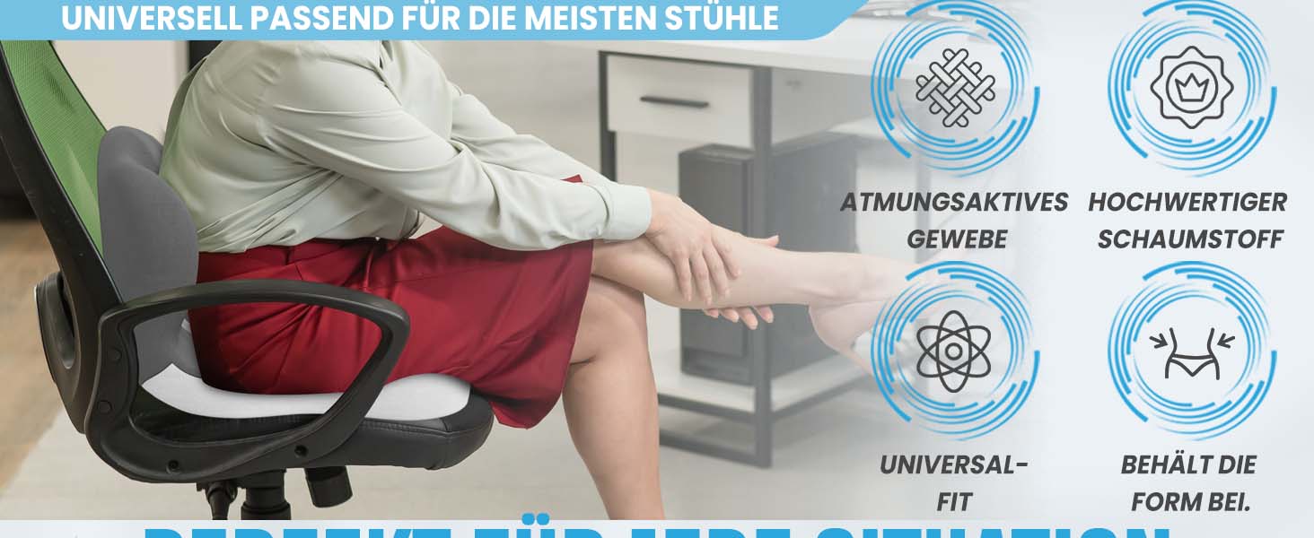 Подушка для сидіння з піни Memory Foam для попереку, куприка та сідниць: зняття тиску, для офісного крісла, авто, інвалідного візка, дому та офісу