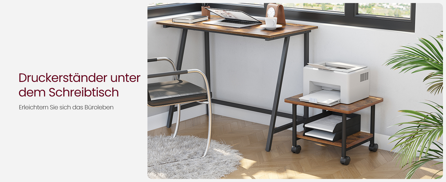Столик для принтера VASAGLE на колесах, з полицею, для офісу та дому, індустріальний стиль, вінтажний колір, OPS002B01V1