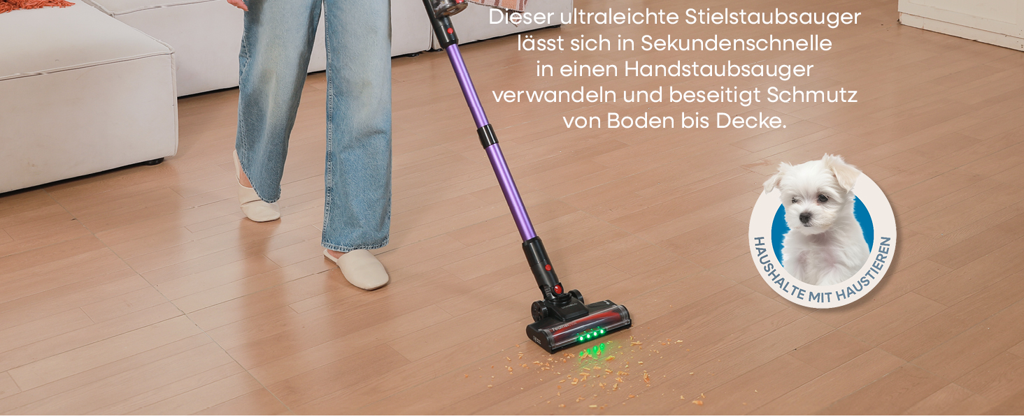 Бездротовий акумуляторний пилосос UNINELL HOME 48000Pa, 550W, 65 хвилин роботи, LED-дисплей, антизаплутувальна щітка, тиха робота, для килимів, твердих підлог та шерсті тварин (фіолетовий)