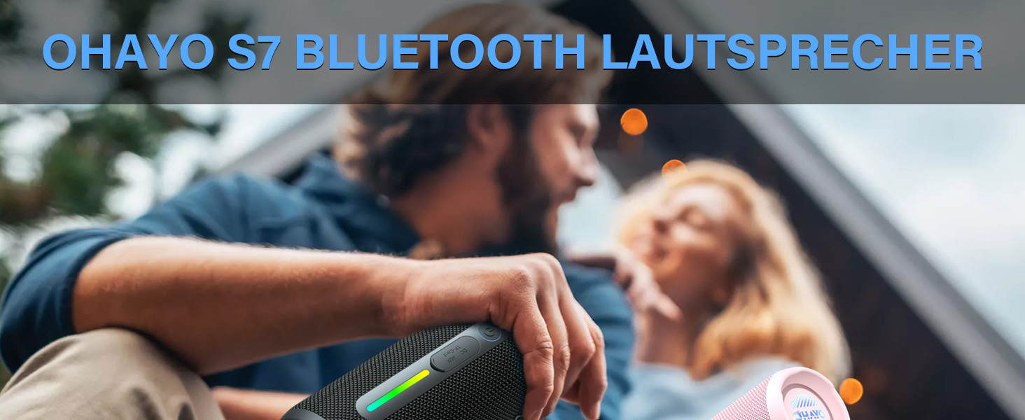 Портативна Bluetooth колонка OHAYO 24W з RGB підсвічуванням, басами, IPX7, 30 годин роботи, мікрофоном, для відпочинку на природі (чорна)
