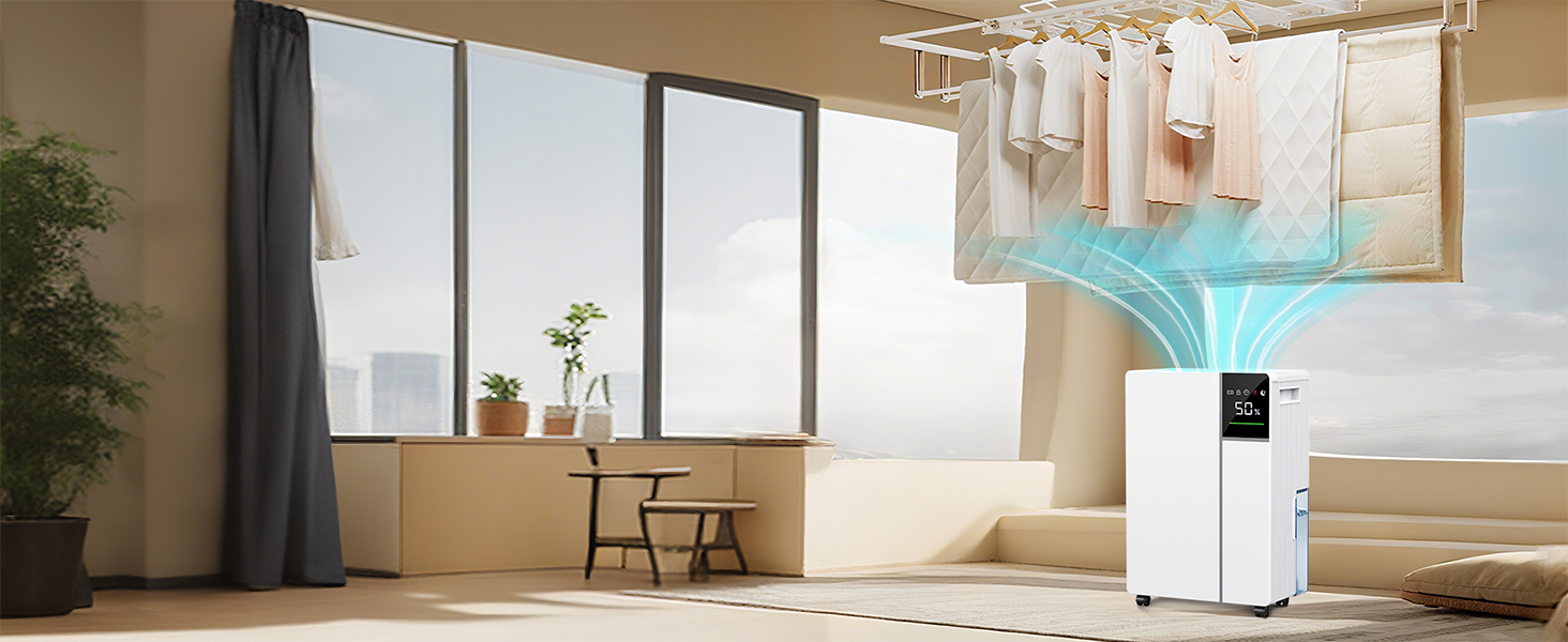 Електричний осушувач повітря Fwoueot 16L/24h для дому: осушувач з компресором, 16л/24г, для приміщень до 45м², автоматичне відтанення, 3 режими, таймер 24г, великий бак 2л, з колесами, для спальні