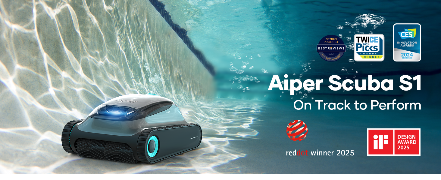 Робот-пилосос для басейну AIPER Scuba S1, бездротовий, очищення дна і стін, інтелектуальна навігація 2.0, 150 хв роботи, для басейнів до 150 м²