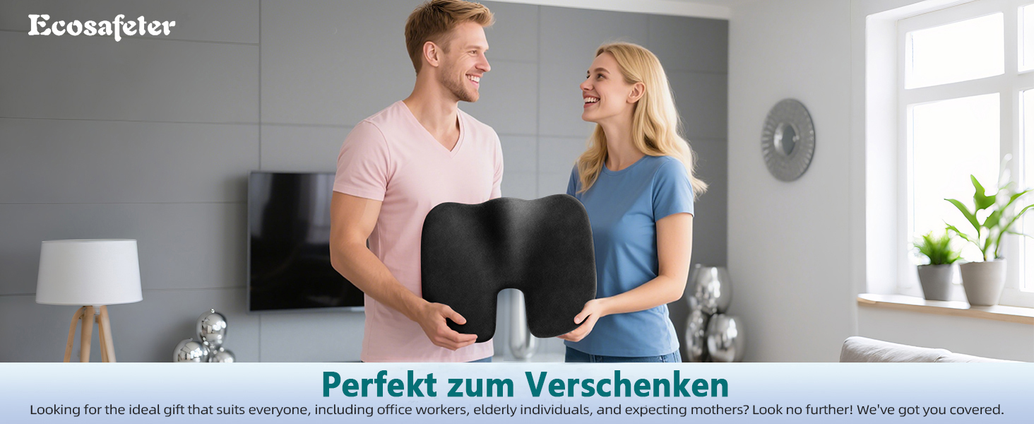 Ортопедична подушка для сидіння Ecosafeter з піною Memory Foam - для поліпшення кровообігу та полегшення болю в куприку. Ергономічна подушка для офісного, комп'ютерного стільця та інвалідного візка. Чорний колір.