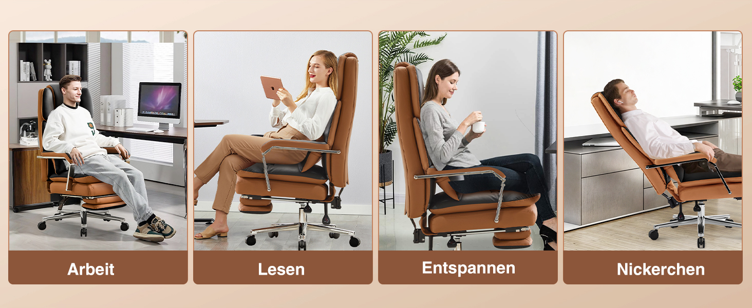 Ергономічне крісло для офісу, шкіра PU, крісло для керівника, 200 кг, з підніжкою та підтримкою попереку, для дому/офісу, регульоване, висока спинка, чорне