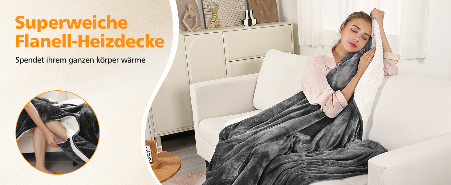 Електрична грілка з таймером 10 годин, 6 режимів нагріву, з пультом дистанційного керування, машинне прання, 133 x 155 см, сіра