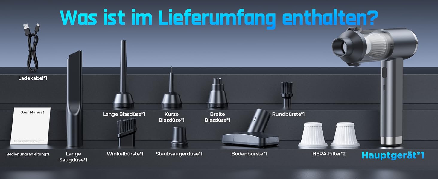 Акумуляторний ручний пилосос 4в1 Vac104, бездротовий автомобільний міні-пилосос 25000Па, безщітковий мотор 150000 об/хв, 6000mAh, для авто, дому та офісу