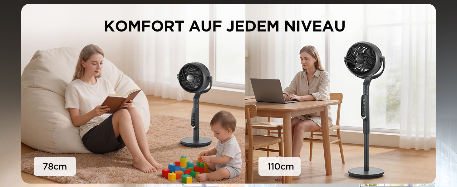 Вентилятор підлоговий Midea FS40-23MR з пультом, 3 швидкості, телескопічна висота, поворот 90°, чорний