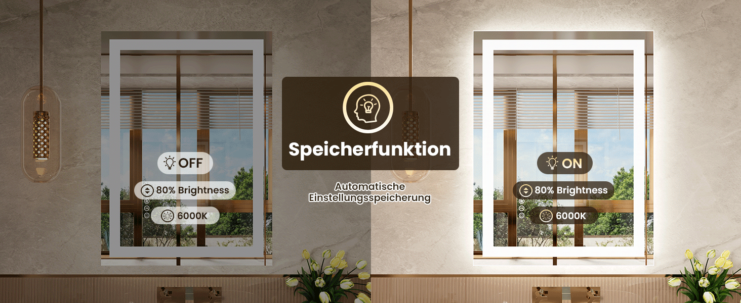 LED дзеркало для ванної кімнати 60x80 см з підсвічуванням, сенсорне керування, регулювання яскравості, 3 кольори світла, антизапар, IP44, вертикальна/горизонтальна орієнтація