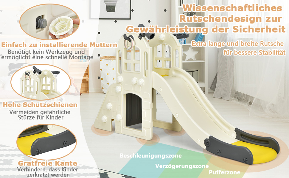 Дитячий ігровий комплекс COSTWAY 6-в-1: гірка, драбинка, баскетбольний кошик, кільця, тунель, телескоп (Рожевий)