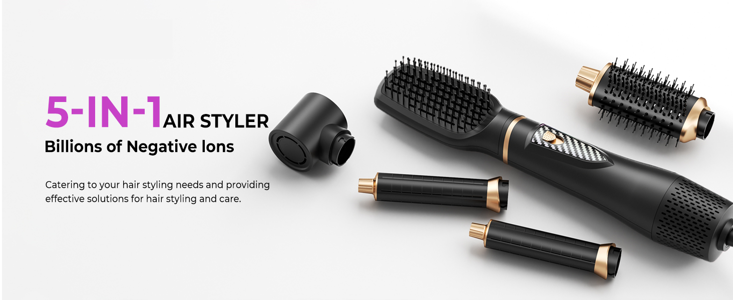 UKLISS Airstyler 5-в-1: Професійний фен-щітка з іонізацією, авто-завивкою 32мм для об'єму, сушіння, випрямлення та завивки волосся будь-якого типу, чорний