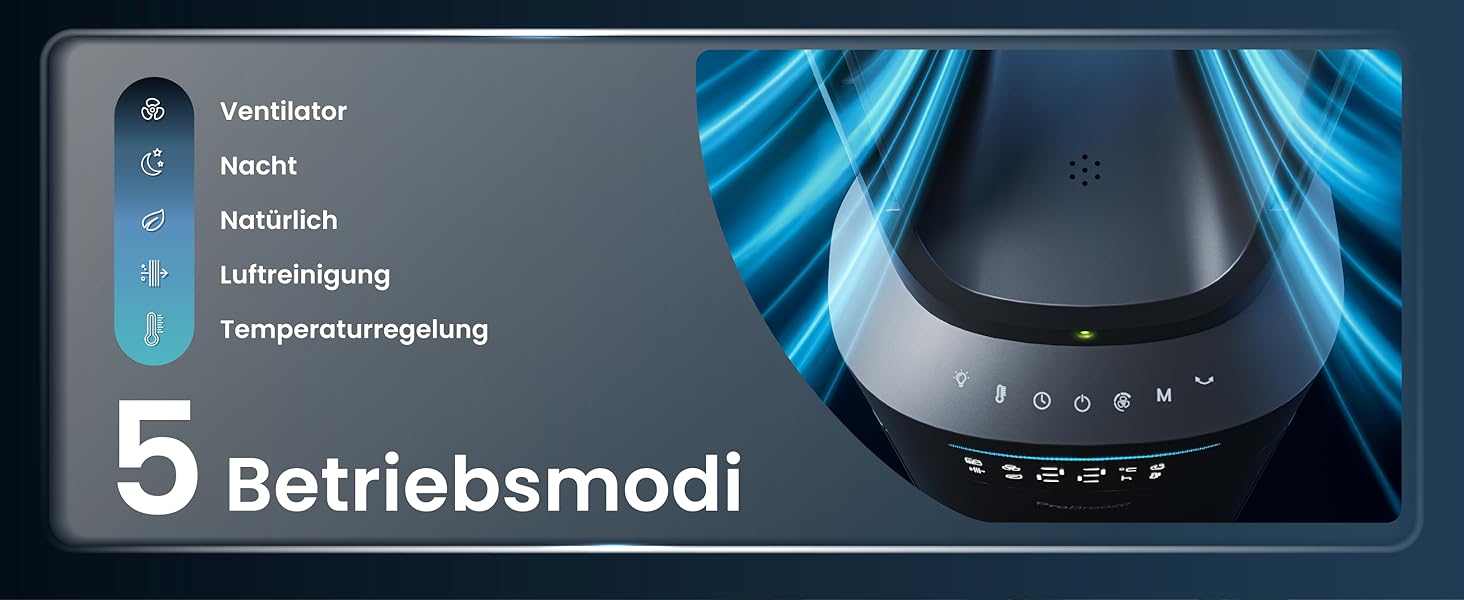 Вентилятор Pro Breeze OmniAir з очищувачем повітря 105 см, 10 швидкостей, HEPA 13, LED дисплей, пульт ДУ, 5 режимів, тиха робота, чорний