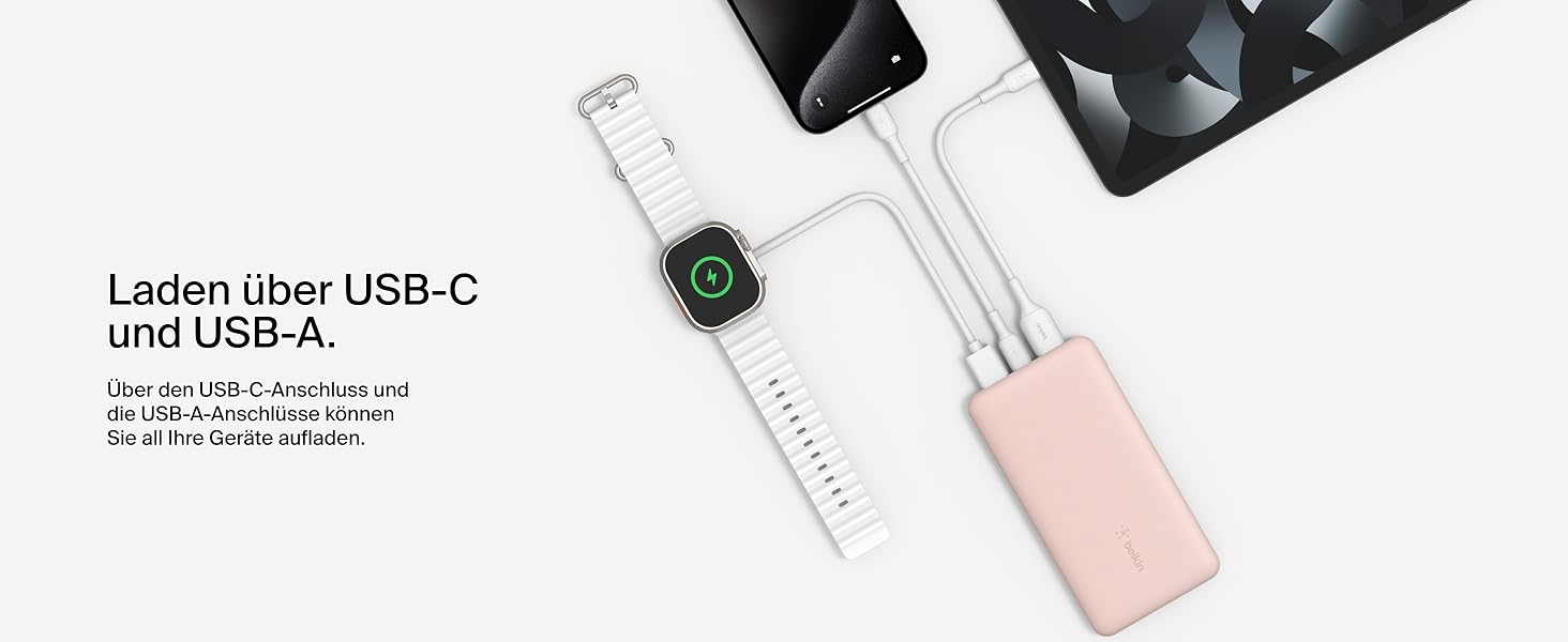 МАг, 1 USB-C, 2 USB-A, 15 Вт, для iPhone/Android, рожеве золото, 10 000