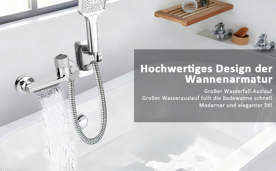 Змішувач для ванни з термостатом та двома виходами, душова лійка з запобіжним клапаном, настінний для ванни та душу, хром