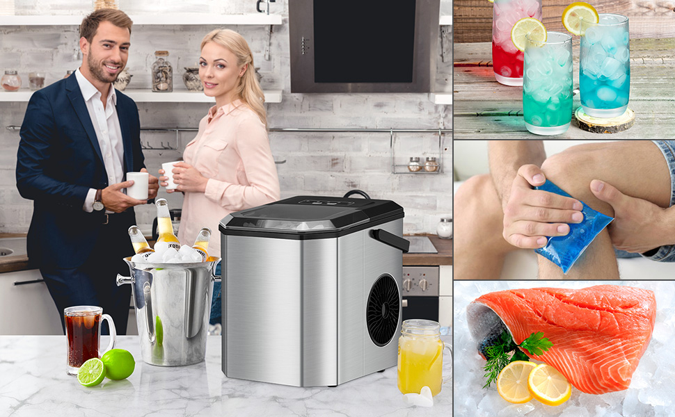 Льодогенератор Eiswürfelmaschine 120W, 9 кубиків за 6 хв, 11.8 кг/24 год, самоочищення, з лопаткою та кошиком для вечірок, офісу, бару, кемпера, 2.3 л