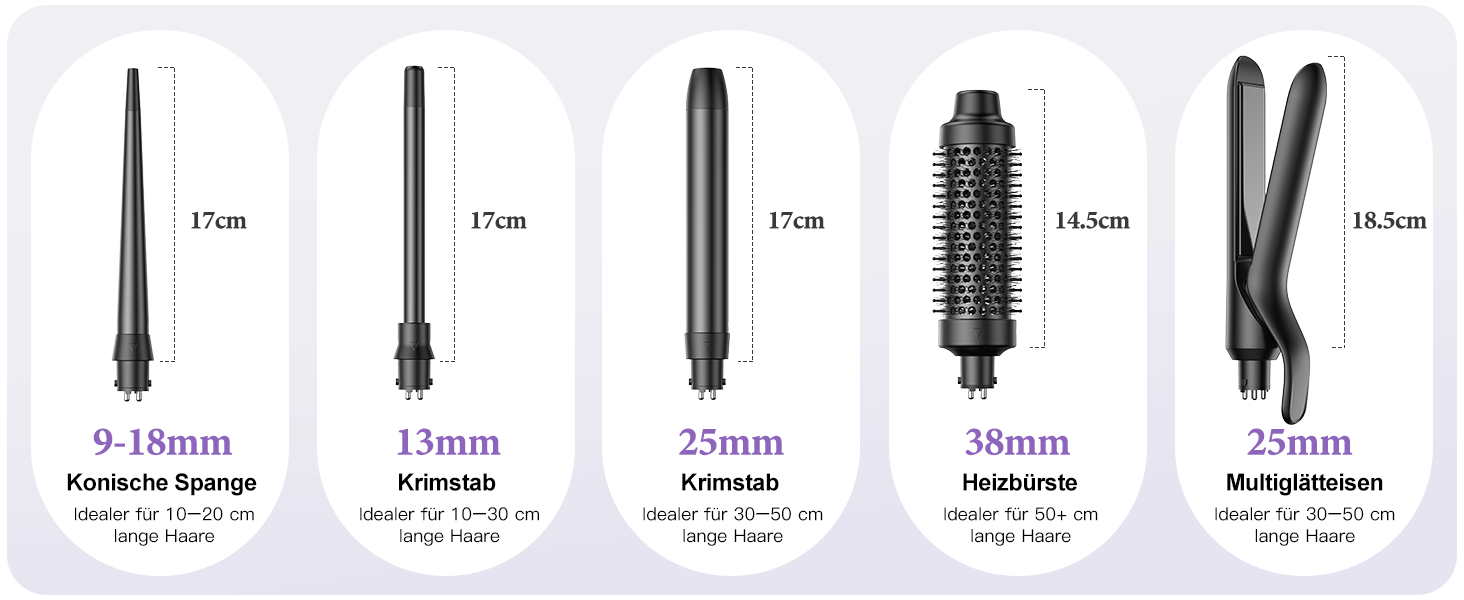 BESTOPE PRO Локкенстаб: Набір випрямляча та плойки 5-в-1 з термощіткою, 3 плойки (9-25 мм) для великих локонів, 13 температур, захисне покриття, рукавичка, затискач (базальтовий чорний)
