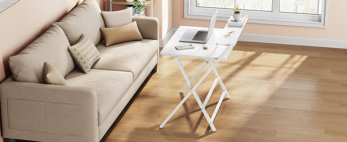 Складний стіл Yaheetech 80 см для комп'ютера з полицею, двоступінчастий робочий стіл з підставкою для монітора, стіл для ноутбука для дому/невеликих кімнат/вітальні, білий, 80 см x 50 см, 86.5x60.5x90 см