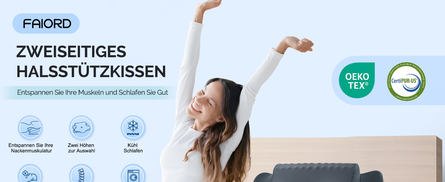 Подушка для шиї з піною з пам'яті, ергономічна подушка для сну, подушка для підтримки шиї для тих, хто спить на боці, спині та животі, сіро-білий колір (темно-сірий, 64 x 39 x 13 см)