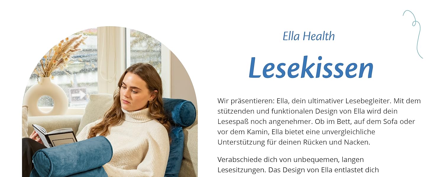 Подушка для читання Ella Lesekissen для ліжка та дивану з знімною подушкою для шиї - спинна подушка для ліжка. Зроблена з піни з пам'яті з підлокітниками, ідеально підходить для читання, перегляду телевізора, відпочинку або як спинна підтримка (Блакитний)