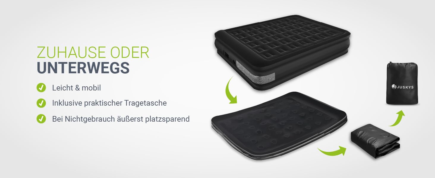Надувний матрац Juskys самонадувний 150x200 см - 2 місця з вбудованим насосом - ідеальний для гостей та кемпінгу - водонепроникний, блакитно-білий (чорний, двоспальний)