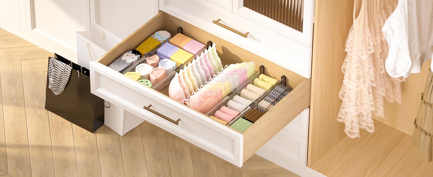 Регульовані роздільники для ящиків FUNIZE, 8 шт., 32-58 см, 16 шт. вставок 9-18 см, органайзери для ящиків на кухню, спальню, офіс, 6 см висота