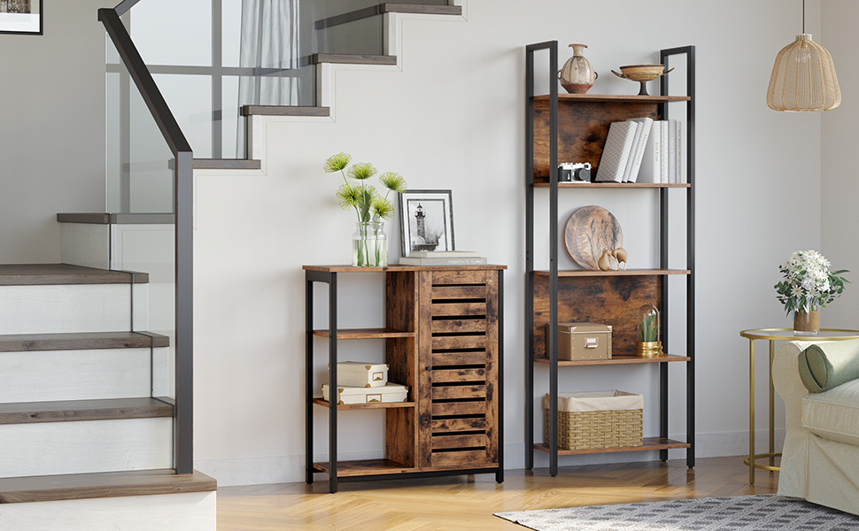 Стелаж VASAGLE з 5 полицями для книг, кухні, офісу, 24 x 62 x 165 см, vintagebraun-tintenschwarz, LLS025B01