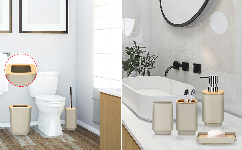 Набір аксесуарів для ванної кімнати JOTOM з бамбука (6 шт.) - сучасний дизайн
