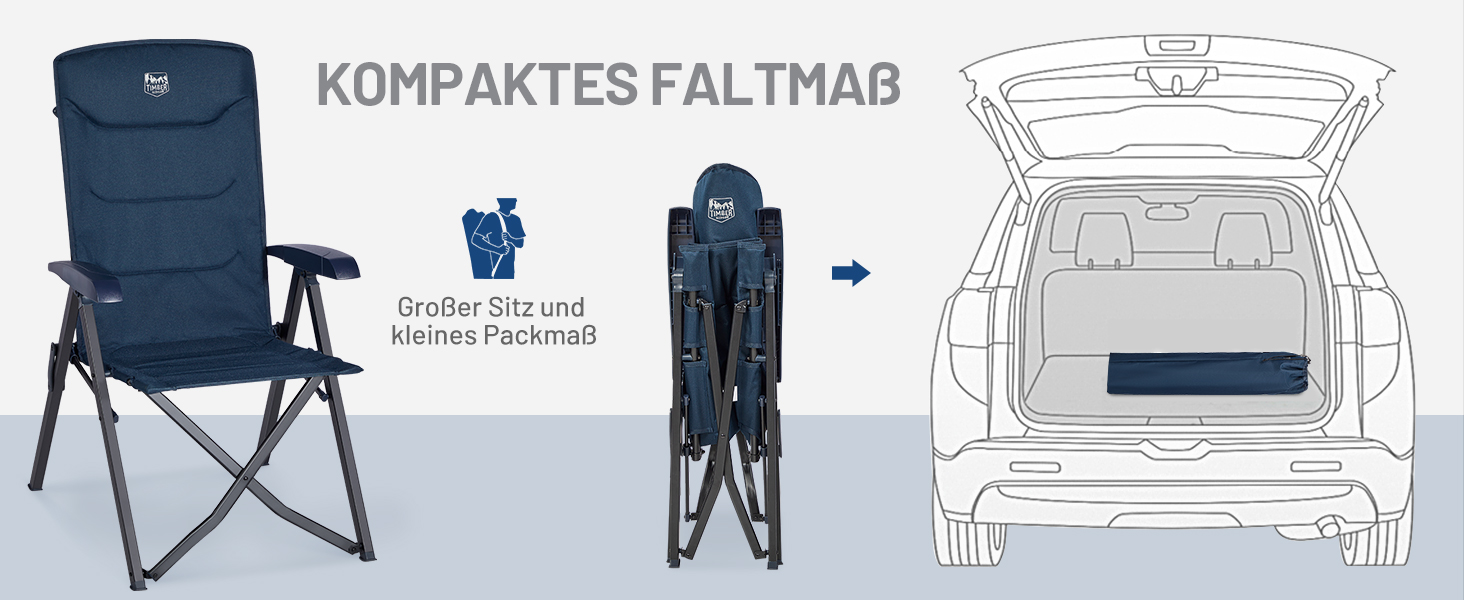 Крісло для кемпінгу Timber Ridge Складне складне крісло з високою спинкою з невеликою сумкою для кемпінгу 150 кг з 4 положеннями, що регулюються за допомогою сумки Шезлонг Alu для садового балкона Будинок на колесах (2 шт. синій)