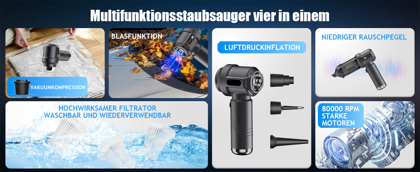 Акумуляторний ручний пилосос 4 в 1 для дому та авто, 25000Па, бездротовий портативний пилосос з автоматичним спорожненням контейнера, для шерсті тварин, сірий