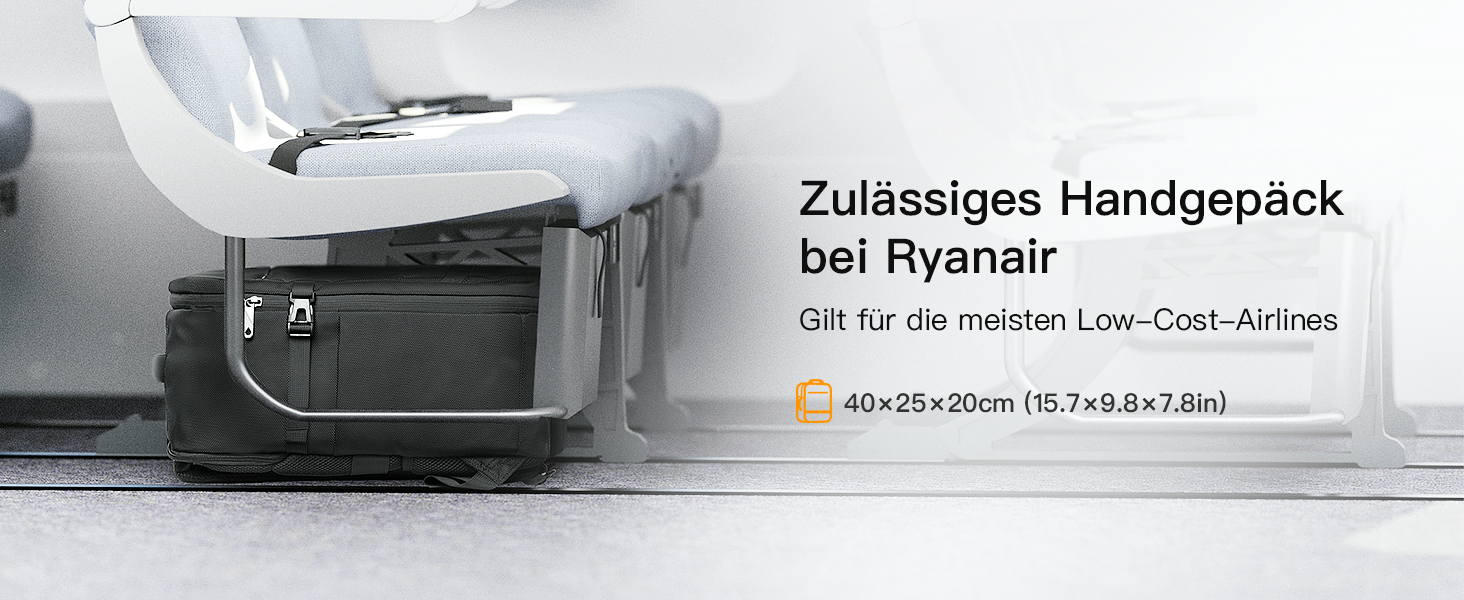 Рюкзак для ручної поклажі Inateck 20L Ryanair 40x20x25 для подорожей, рюкзак для ноутбука в літаку, сумісний з 14-дюймовим MacBook Pro, бризконепроникний, жіночий, чоловічий з ременем для візка і 2 ручками, чорний 14 дюймів