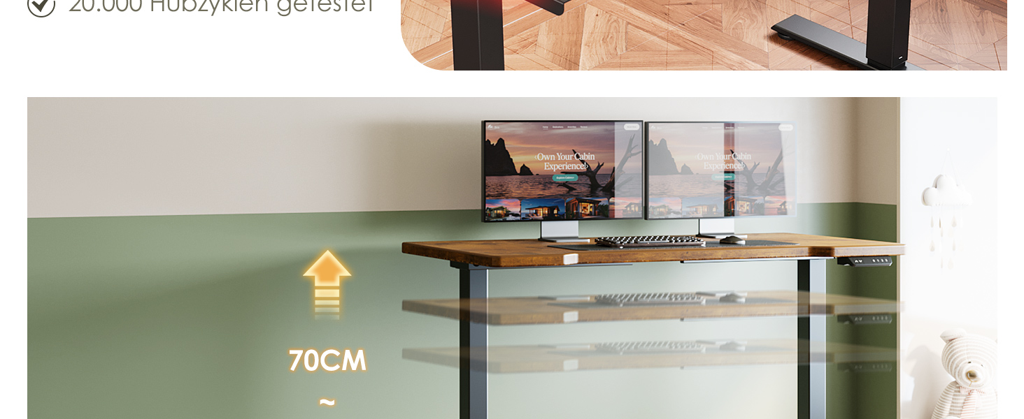 Регульований стіл OffiGo з 2 моторами: чорний, USB-C, 100-200 см, 3 пам'яті