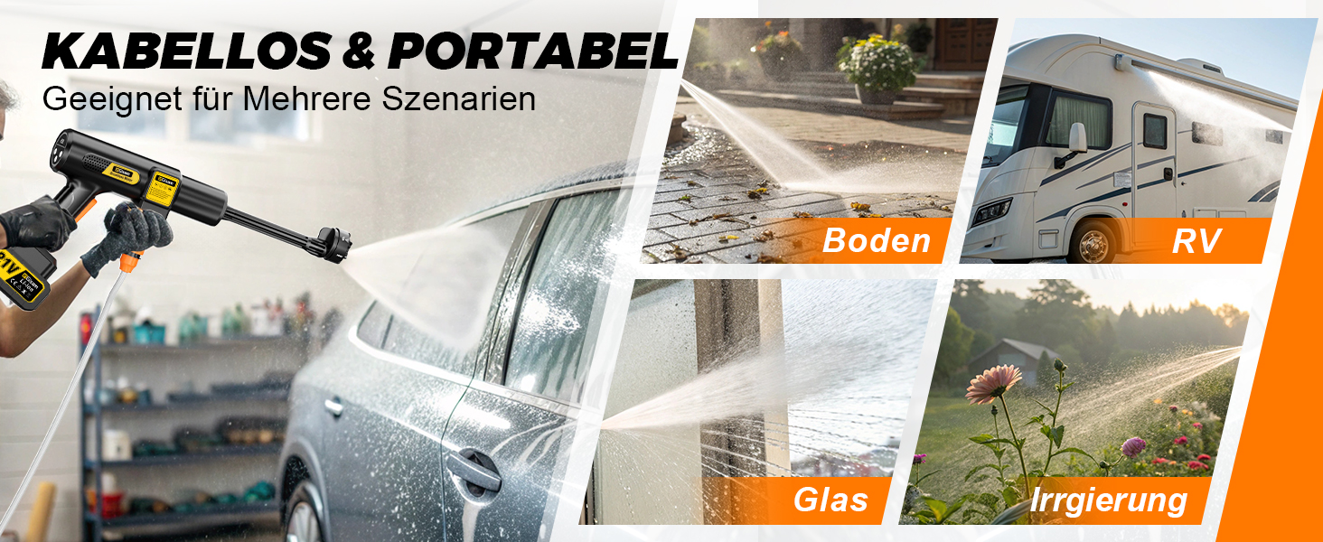 Акумуляторний високонапірний мийник Gisam, 65 Bar, 943 PSI, 2 x 4000mA, з піноплавником, 6-в-1 насадка, поворотна на 180° для авто (Gisam-01)