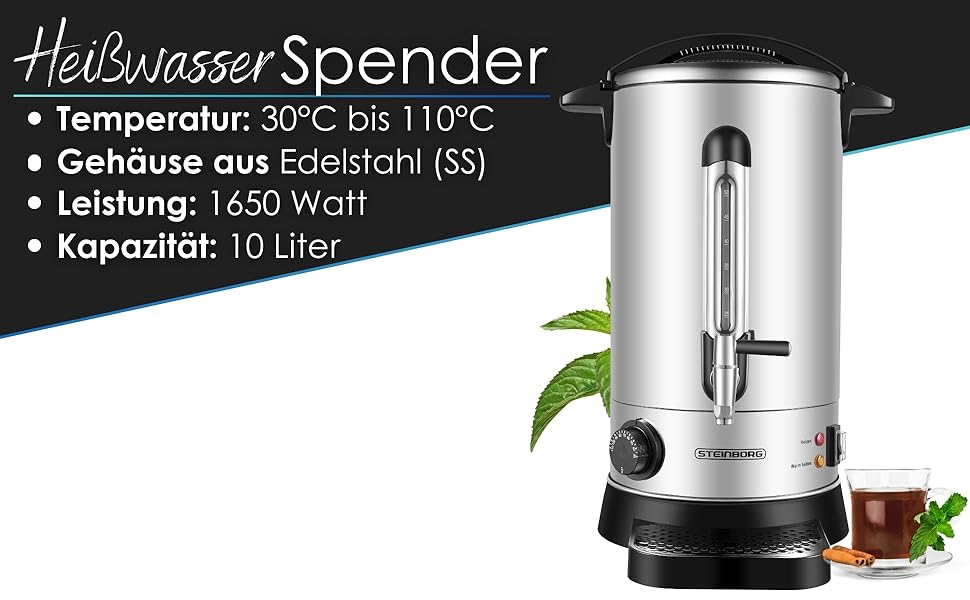 Нагрівач води 10 літрів: чайник, диспенсер для гарячих напоїв, термопот, бойлер для води 30-110°C