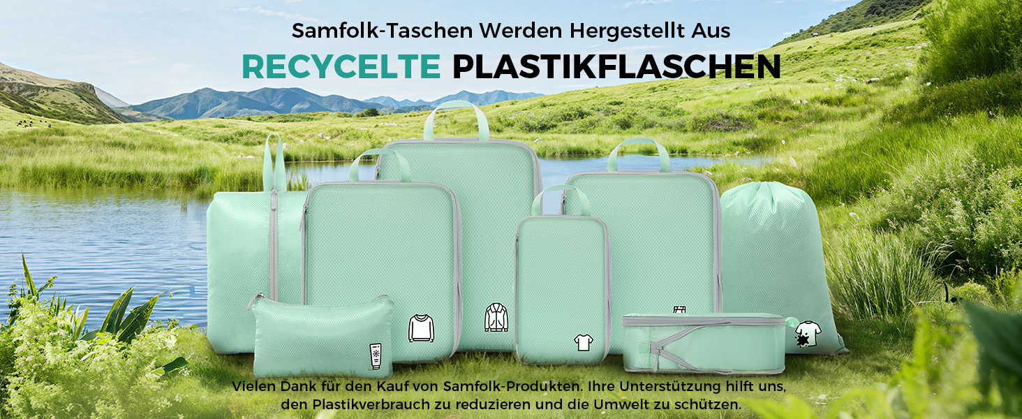 Набір органайзерів для подорожей у валізу з компресією, 8 водонепроникних пакувальних кубів для ручної поклажі та рюкзака, зелений колір