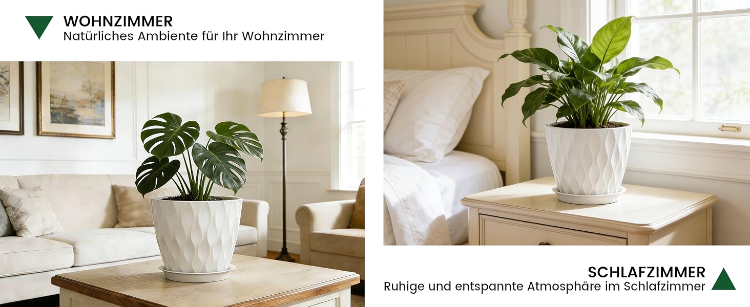 Набір горщиків для квітів 20 см, 5 шт. Чорні пластикові горщики з підставкою та дренажними отворами, 3D-текстура, для монстери, герані та кімнатних рослин, внутрішнє та зовнішнє використання