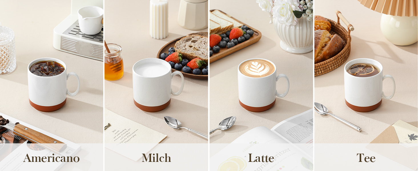 MALACASA Сервіз на 6 осіб (24 предмети) з реактивною глазур'ю, кераміка, серія TARA, білий з коричневими акцентами